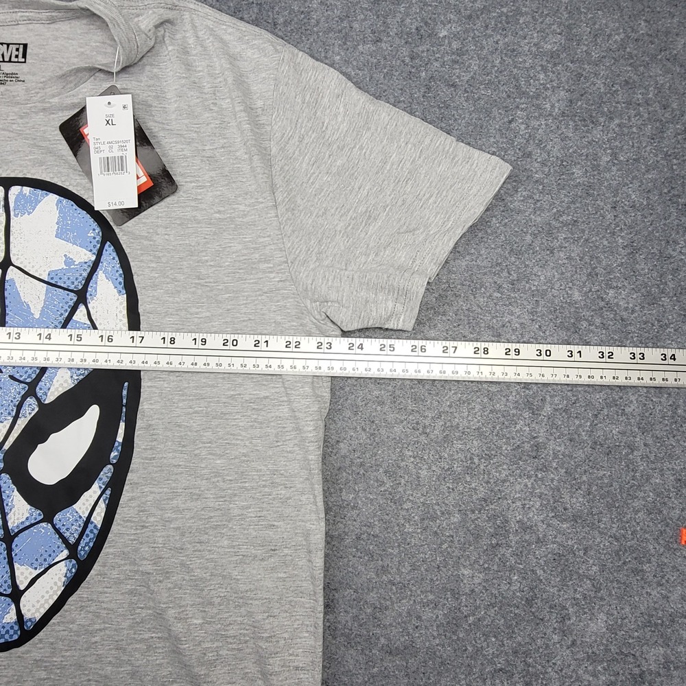 Marvel Spider-Man American Flag Mask Graphic T-Shirt Grey Mens XL Red White Blue - Picture 3 of 7